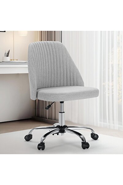 Sweetcrispy Armless Office Chair Modern Fabric Home Office Desk Wheels Adjustable Swivel Task