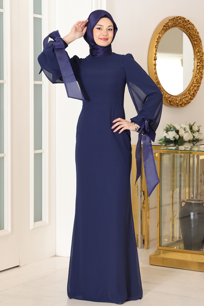 Raika Moda Kol Detaylı Firuze Şifon Tesettür Abiye
