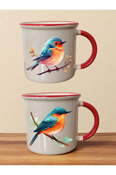 lili hediyelik كوب أحمر مطبوع عليه طائر حلو - هدية عيد ميلاد للرجال، هدية للأب