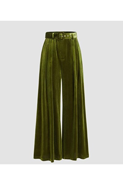 ARDSU Cider Velvet Mid-Waist Wide-Leg Women's Trousers with Pockets