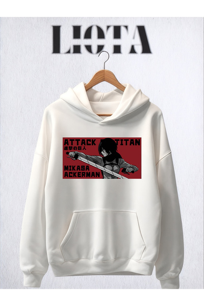 Vordevia Hanorac oversize din bumbac cu 3 fire, imprimat Attack On Titan