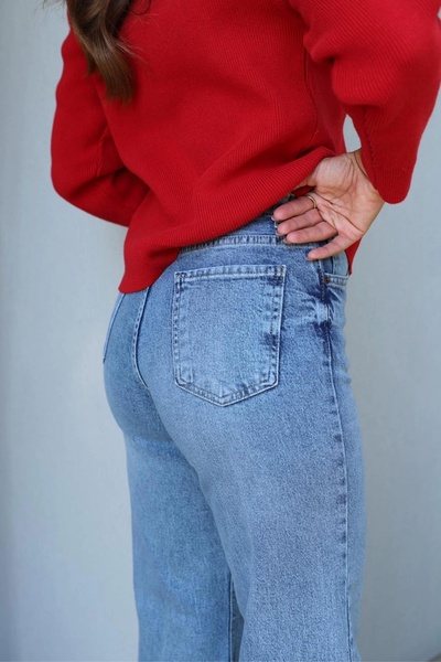 Purple by Banu MAVİ Taşlamalı Bol Paça Jean Pantolon