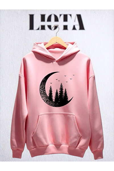 Vordevia سويت شيرت قطني كبير الحجم مطبوع عليه شجرة القمر مكون من 3 خيوط