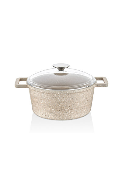 LAVONNI 28 cm Cast Iron Deep Pot with Glass Lid