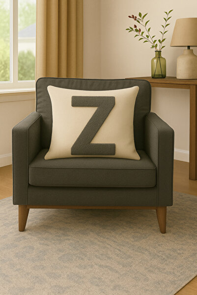 ALAMODECOR Крем, антрацитовий колір, двосторонній цифровий принт, літери A, ч...