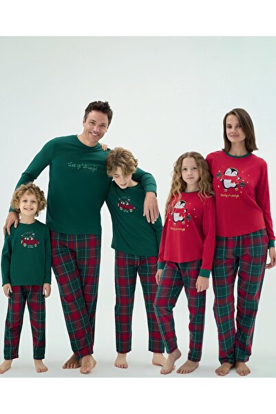 ZEYZEY 8966 Girls' Plaid Penguin Pajama Set'Mother and Daughter Family Combination Can Be Combined'