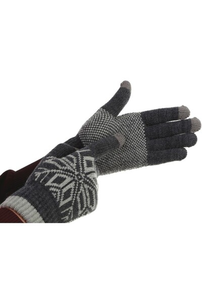 Flippy Men's Gloves with Snowflake Pattern, Touchscreen Function, Knitted Acrylic Material, Elastic
