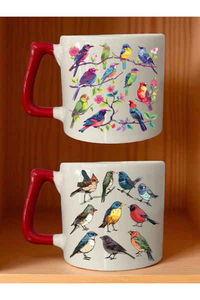 lili hediyelik كوب يان يانا كيش بتصميم الطيور مع مقبض أحمر - هدية للرجل، هداي...