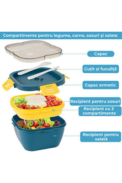 Bukate Cutie Alimentara Pranz, Bukate®, 1.7L, Recipient sos, Caserola cu 4 Compartimente