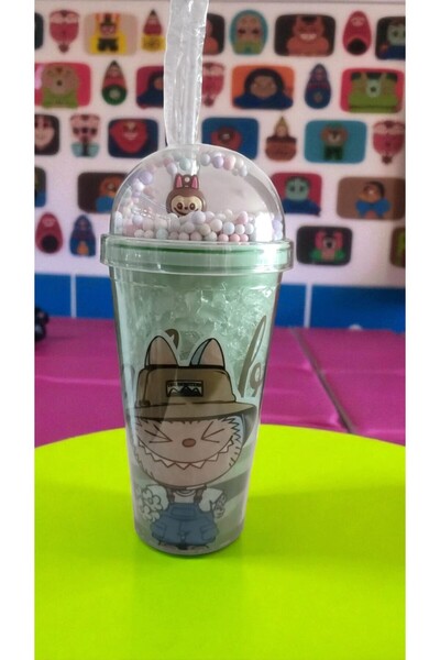 FAMEMUS ACCESSORY Labubu Lightless Straw Cup Flask Water Bottle