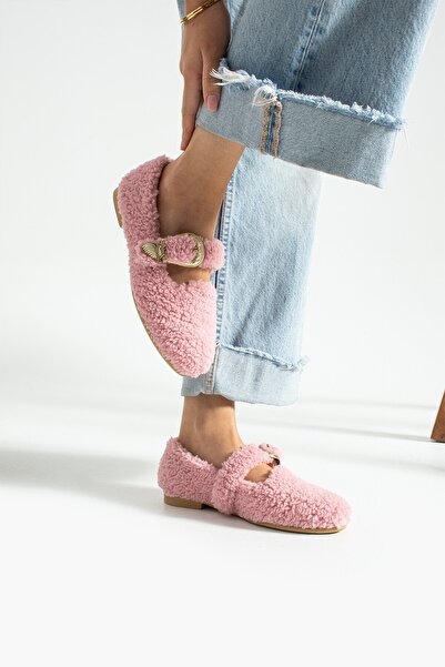 Glenz Women's Buckle Furry Plush Ballerina House Slippers Ts1189
