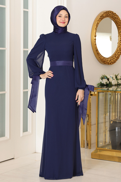 Raika Moda Kol Detaylı Firuze Şifon Tesettür Abiye