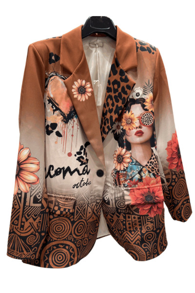 OEM Boho fashion jacket, floral woman portrait