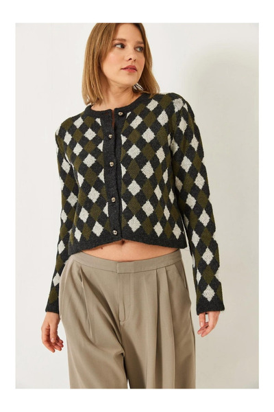 My Blog Green - Cream Baklava Patterned Cardigan - 241132