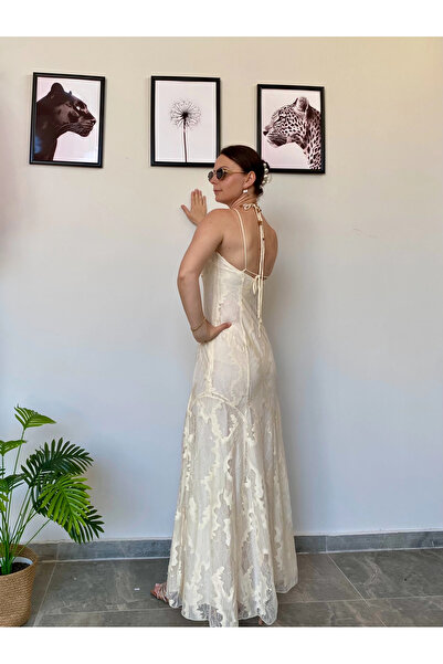 BS Krem Dantel İşleme Elbise