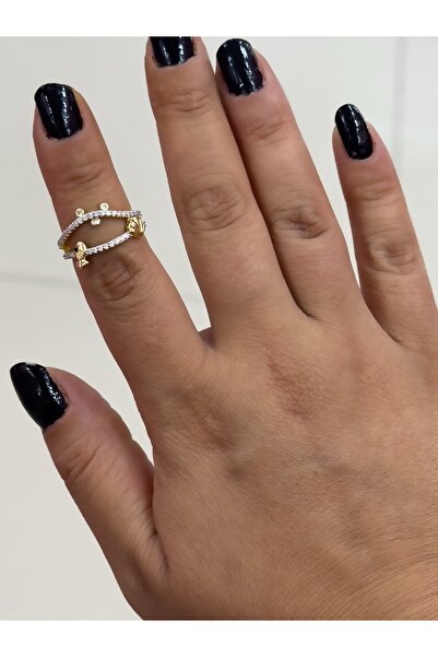 Hicrans Takı DALGALI BALIK VE DENİZ KABUĞU FİGÜRLÜ GOLD VİP SERİ YÜZÜK