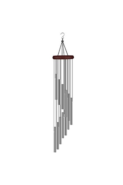 PUFO Wind chime with 12 mini silver metal sound tubes for home or garden, Feng-Shui model