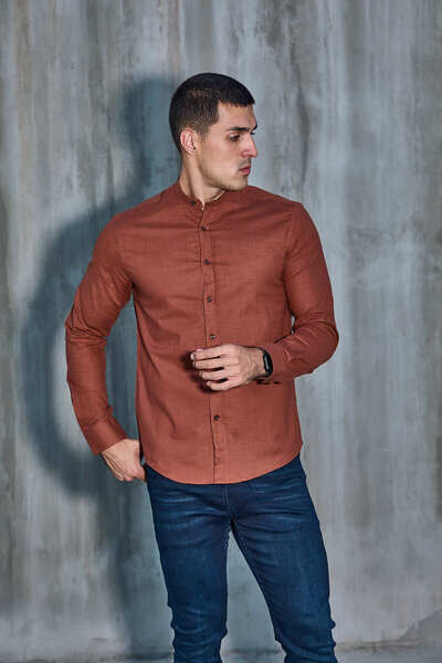 jack carisma Πουκάμισο με λεπτή εφαρμογή από βαμβακερό λινό λύκρα με γιακά τυποποιημένο με κεραμίδια