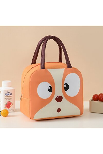 Flippy Portable Lunch Cooling Bag with Cartoon Design for Kids, Oxford Canvas, 22x14x19 cm, Brown Pu