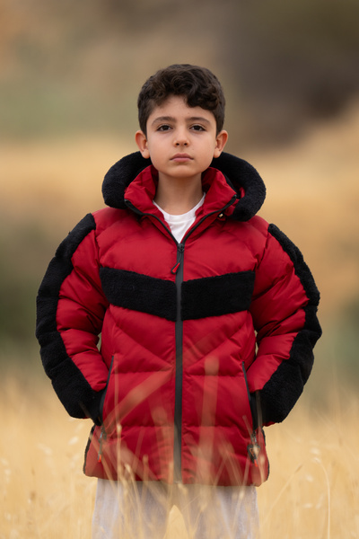 FREE ARSLAN COLLECTİON Boy's Inflatable Water Repellent Black Children's Coat with Plush Fur Inside and Detachable Hood