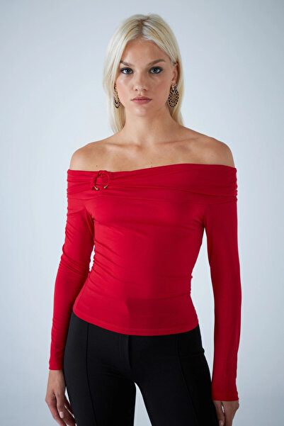 Cool & Sexy Women's Red Ring Accessory Madonna Collar Crop Blouse Col3043
