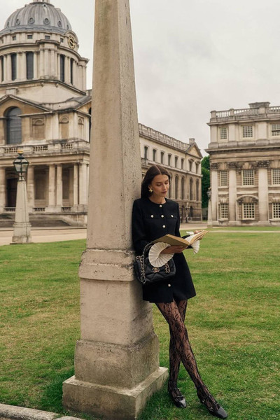 Neşeli Butik dámské šaty z šanel látky s plisovanými manžetami a mini designem NBEMP2789