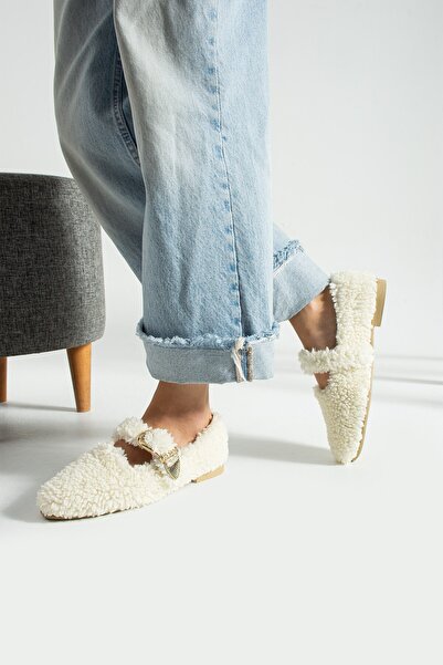 Glenz Women's Buckle Furry Plush Ballerina House Slippers Ts1189