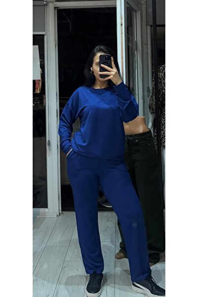 TRENDBUTİK Eşofman Lacivert Takımı Detay Penye Kadın