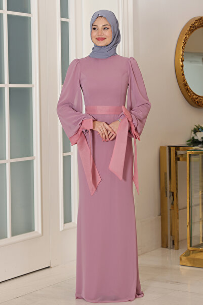 Raika Moda Turquoise Chiffon Hijab Evening Dress with Sleeve Detail