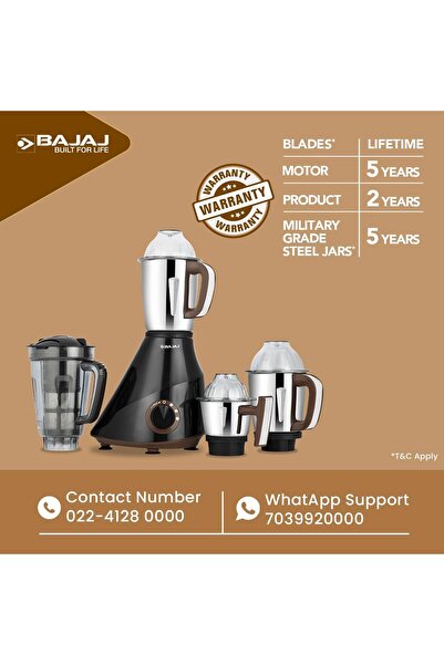 Bajaj Armor Series QuadraMax 1000W Mixer Grinder | 4 Jars | DuraCut Blades | Military Grade Jars