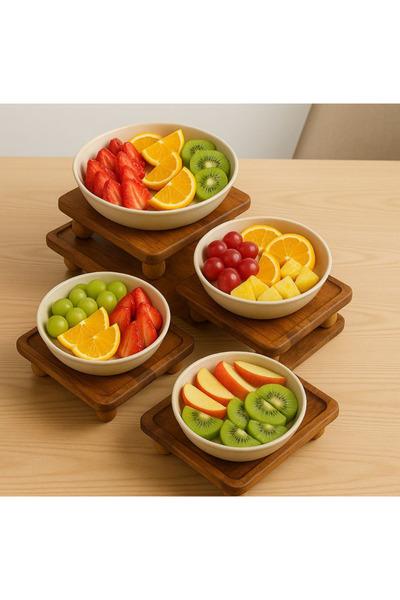 TB Tamer Bayrakçeken Masaj Aletleri Ve Tıbbi Ürün Doğal İroko Ahşap 4’lü Sunum Tabağı Seti – El Yapımı, Dayanıklı ve Koleksiyonluk | Kare