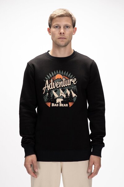 Bad Bear Adventure Siyah Crewneck Erkek Baskılı Sweatshirt