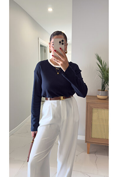 BİRCANÇİL Μπλούζα με μακρύ μανίκι MD Esse Navy Blue Collar με ρέλι