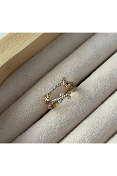 Hicrans Takı DALGALI BALIK VE DENİZ KABUĞU FİGÜRLÜ GOLD VİP SERİ YÜZÜK