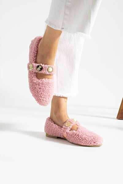 Glenz Women's Buckle Furry Plush Ballerina House Slippers Ts1190