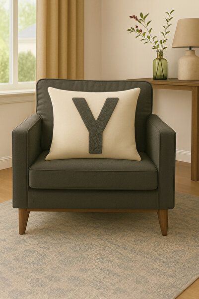 ALAMODECOR Cream, Anthracite Color Punch Look Double-Sided Digital Printed Le...