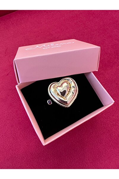 Milena Designer Store خاتم ميلينا اسطنبول ذهبي مرصع بالقلب والأحجار الوردية