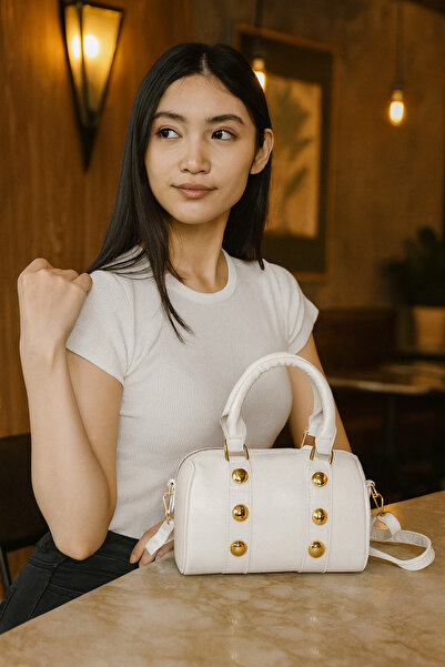 ESTUTE حقيبة يد وكتف أسطوانية فاخرة بتفاصيل ذهبية