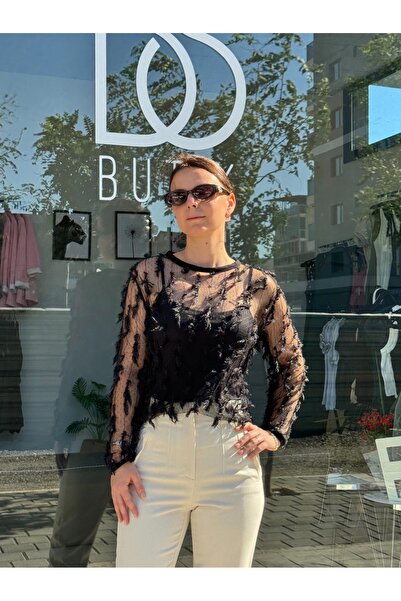 BS Tüy Detaylı Tül Bluz