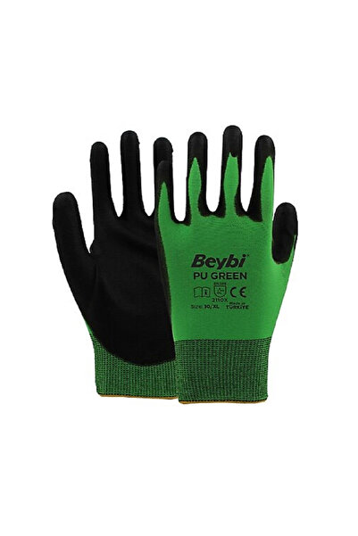 BSD Beybi Pu Green Size 9 Pack of 10 Polyurethane Coated Polyester Knitted Gloves