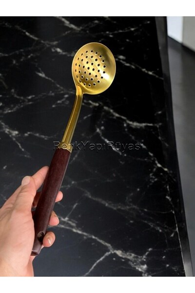 RENK YAPI RÜYASI 35 cm Frying Spoon Stainless Steel Perforated Spoon Luxury Colander Spoon Serving Spoon