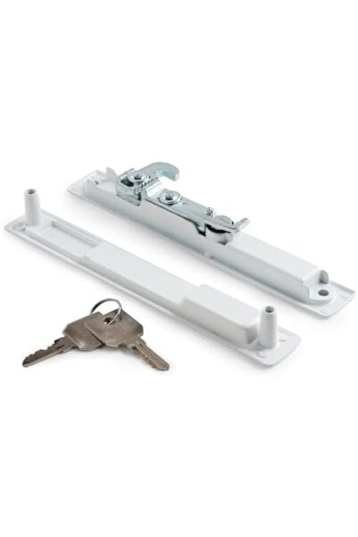 Generic Aluminium Sliding Door Lock with Key, White Finish, Secure and Durable Design, Easy Installation
