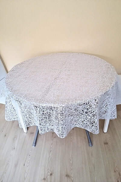 ELEGANCEV ACOPERIRE DE MASA ROTUNDA CU DENTELA TRANSPARENTA -137 CM DIAMETRU -CULOARE ALBA-HSR