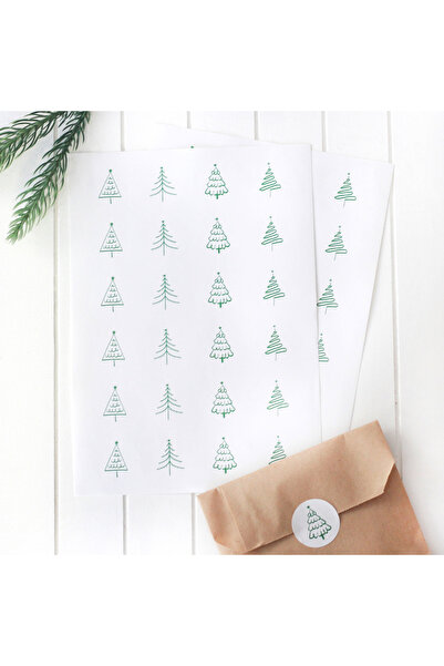 Bimotif Yılbaşı çam desenli sticker, 24 adet (1 sayfa) Beyaz