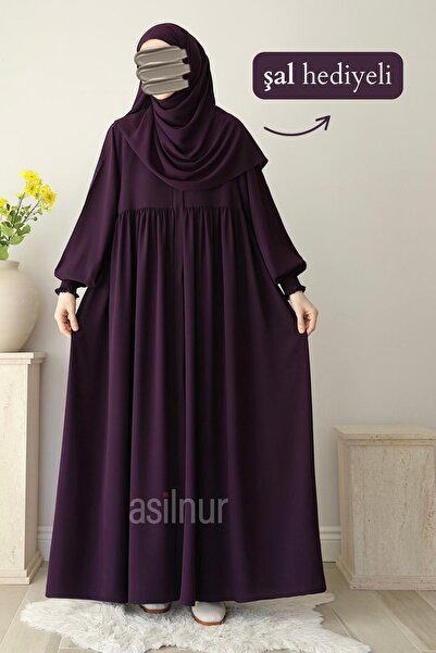 ASİLNUR طقم هدايا شال نيسا فيراس باللون البرقوقي