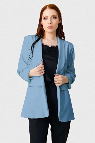 FashionForYou Sacou business BLUMY, cu buzunare decorative, Albastru prafuit,