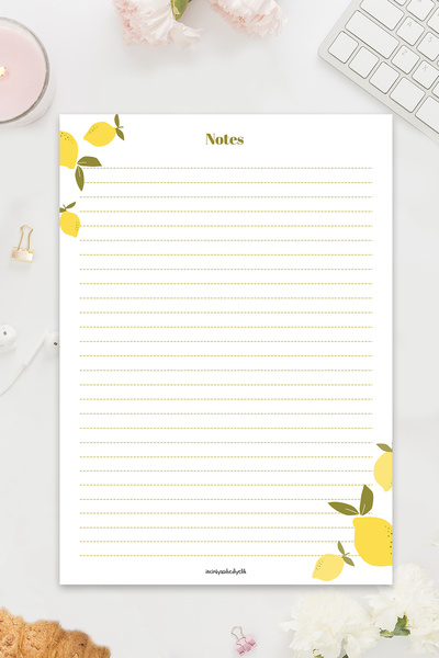 İnci Rüyası Hediyelik Lemon Patterned Striped A4 Size Notepad, Notebook, Planner, Note Paper, Memo Pad