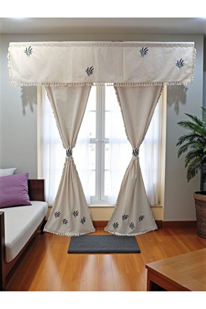 shules collection ΚΟΥΡΤΙΝΑ FARBELA από ΦΥΣΙΚΟ Βαμβακερό Λινό με ΚΕΝΤΗΜΕΝΟ ΛΑΒΕΝΤΑ (ΜΕΓΕΘΟΣ Χ ΠΛΑΤΟΣ) ΧΩΡΙΣ ΠΛΕΕΣ