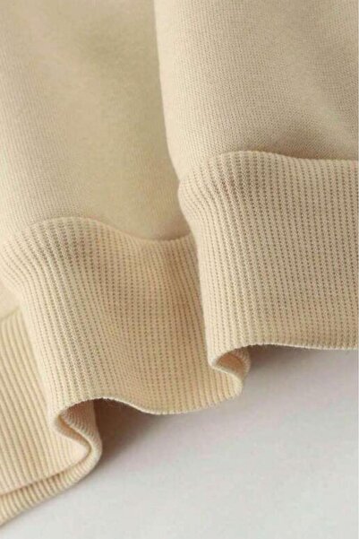 NO 601 Men's Beige Crew Neck the Bstn Printed Winter Sweatshirt