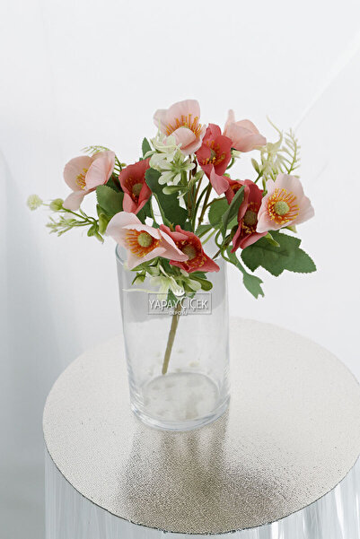 Yapay Çiçek Deposu Yapay Çiçek 10 Çiçekli Mini Cam Güzeli Demeti 30 cm Nar Çiçeği-Pudra